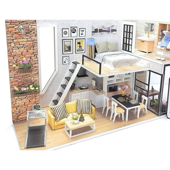 DIY Miniature Loft Apartment Dollhouse Kit 1:24 LED Crafty Christmas Gift NEW - Picture 1 of 12